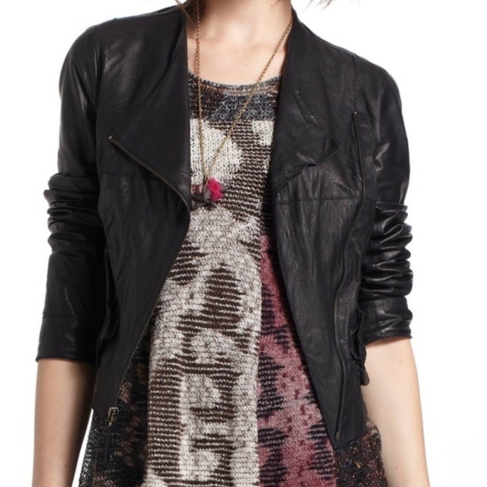 Anthropologie Elevenses Mysa Leather Moto Jacket Size XS